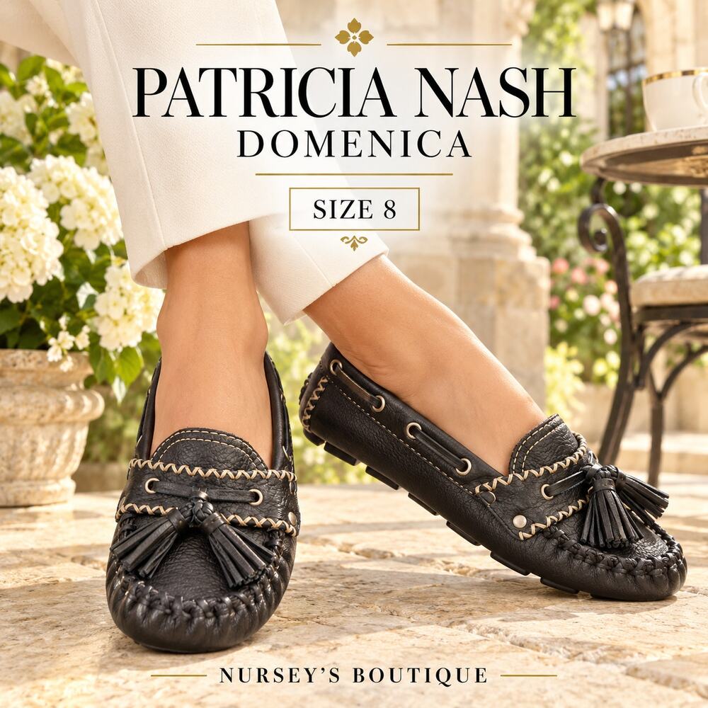 Patricia Nash Domenica Black Leather Tassel Driving Loafers Size 8